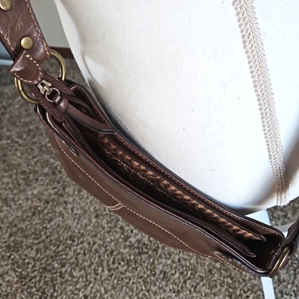 Liz Claiborne Axcess Brown Faux Leather Vintage Satchel Crossbody Bag Purse - Picture 9 of 13